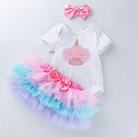 Load image into Gallery viewer, 3 Pieces Set Baby Girls Birthday Letters Love heart Cartoon Star Bow Alphabet Rompers Skirts And Headwear Wholesale 22052406
