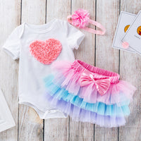 Load image into Gallery viewer, 3 Pieces Set Baby Girls Birthday Letters Love heart Cartoon Star Bow Alphabet Rompers Skirts And Headwear Wholesale 22052406
