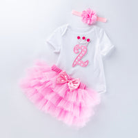 Load image into Gallery viewer, 3 Pieces Set Baby Girls Birthday Letters Love heart Cartoon Star Bow Alphabet Rompers Skirts And Headwear Wholesale 22052406

