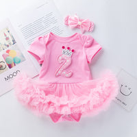 Load image into Gallery viewer, Baby Girls Letters Cartoon Star Bow Print Birthday Dresses Wholesale 22052408
