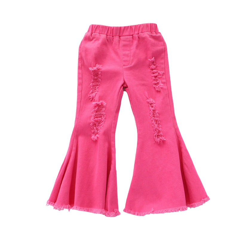 Baby Kid Girls Solid Color Ripped Pants Wholesale 220524102