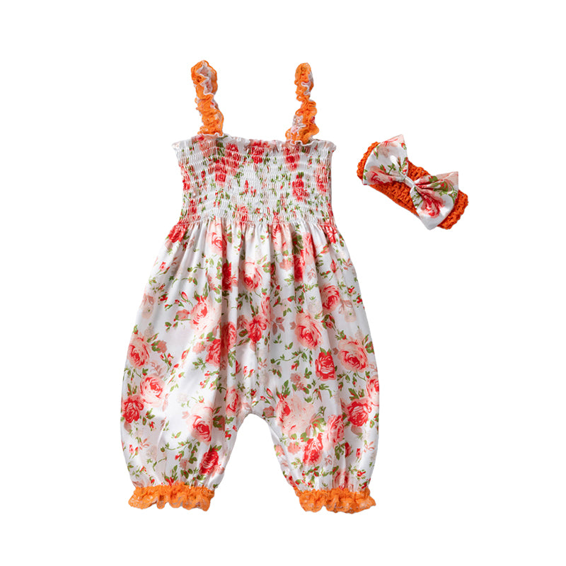 Baby Girls Flower Print Jumpsuits Wholesale 220524103