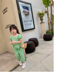 Load image into Gallery viewer, 2 Pieces Set Kid Girls Flower Checked Print Tops And Pants Wholesale 220524109
