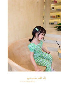 Load image into Gallery viewer, 2 Pieces Set Kid Girls Flower Checked Print Tops And Pants Wholesale 220524109
