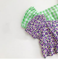 Load image into Gallery viewer, 2 Pieces Set Kid Girls Flower Checked Print Tops And Pants Wholesale 220524109
