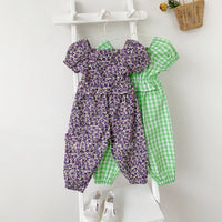 Load image into Gallery viewer, 2 Pieces Set Kid Girls Flower Checked Print Tops And Pants Wholesale 220524109

