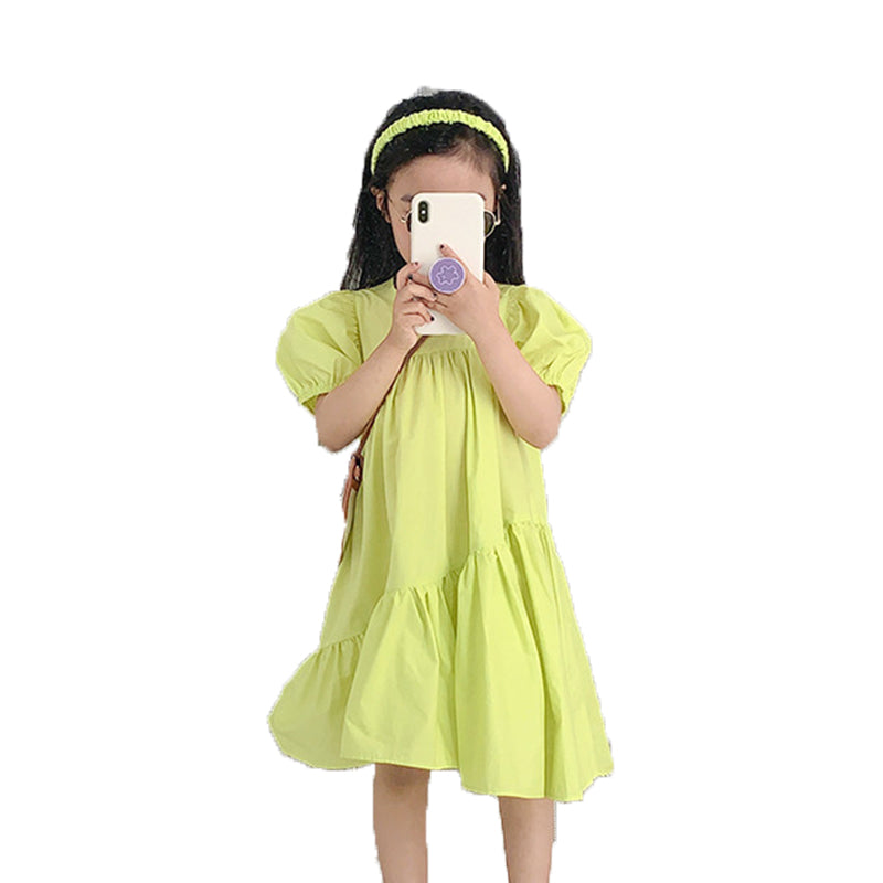 Kid Girls Solid Color Dresses Wholesale 220524111