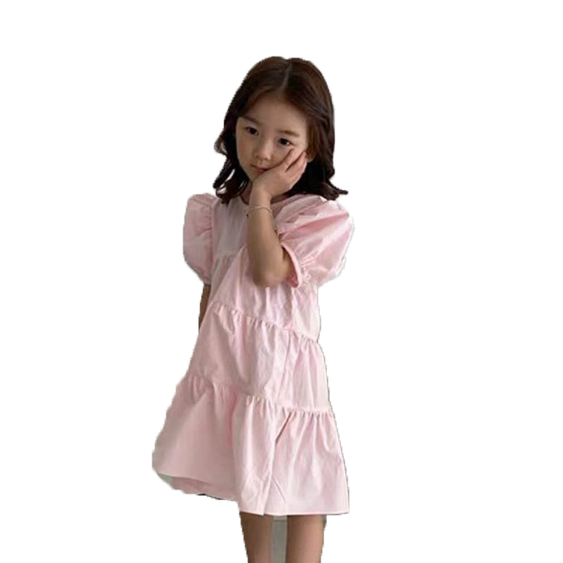 Kid Girls Solid Color Dresses Wholesale 220524115