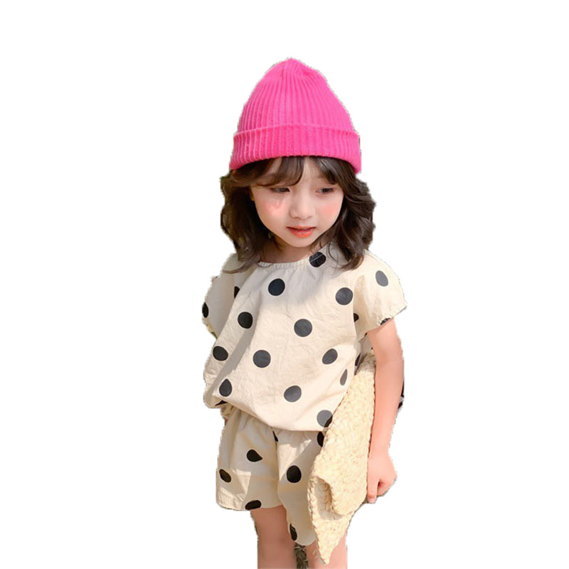2 Pieces Set Kid Girls Polka dots Print Tops And Shorts Wholesale 220524116