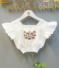 Load image into Gallery viewer, 2 Pieces Set Kid Girls Flower Embroidered Tops And Lace Shorts Wholesale 220524119

