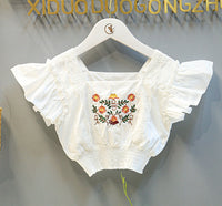 Load image into Gallery viewer, 2 Pieces Set Kid Girls Flower Embroidered Tops And Lace Shorts Wholesale 220524119
