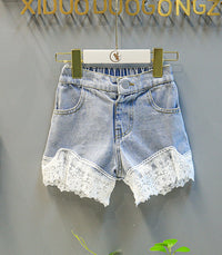 Load image into Gallery viewer, 2 Pieces Set Kid Girls Flower Embroidered Tops And Lace Shorts Wholesale 220524119
