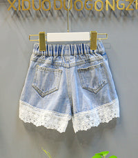 Load image into Gallery viewer, 2 Pieces Set Kid Girls Flower Embroidered Tops And Lace Shorts Wholesale 220524119
