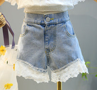 Load image into Gallery viewer, 2 Pieces Set Kid Girls Flower Embroidered Tops And Lace Shorts Wholesale 220524119
