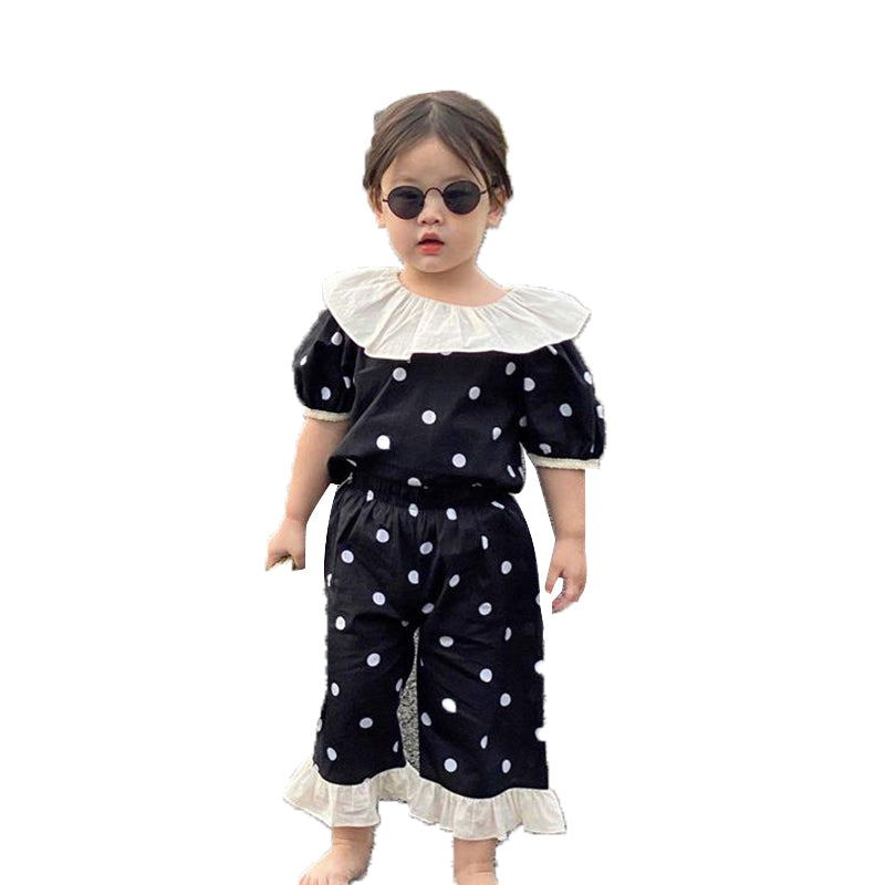 2 Pieces Set Kid Girls Polka dots Print Tops And Pants Wholesale 220524125