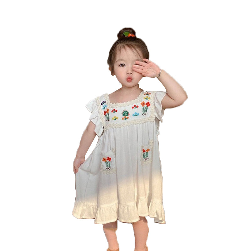 Baby Kid Girls Flower Embroidered Dresses Wholesale 220524136