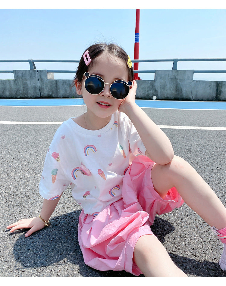 2 Pieces Set Baby Kid Girls Print T-Shirts And Solid Color Pants Wholesale 220524140