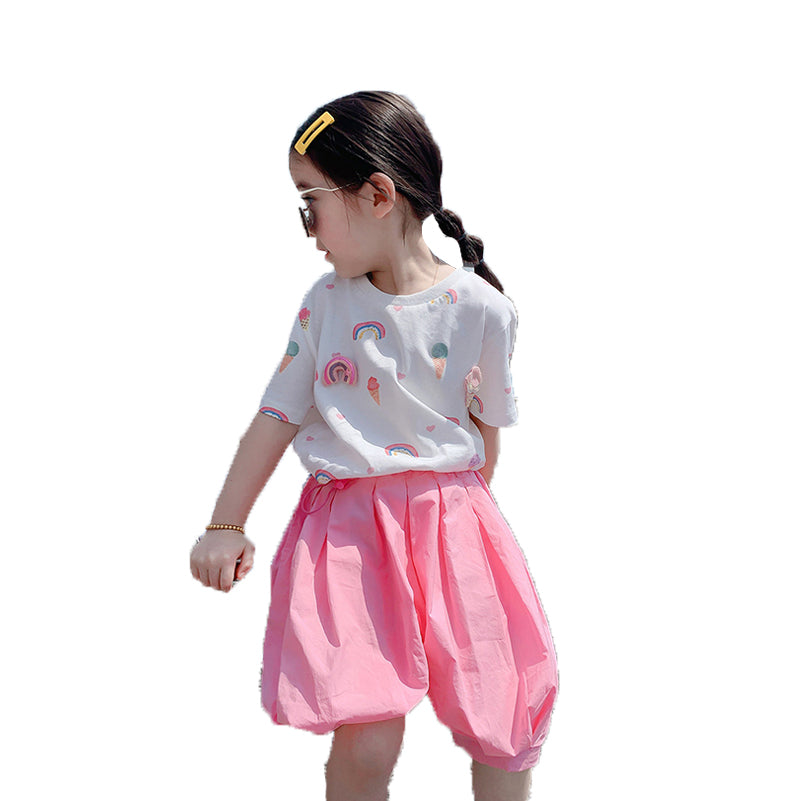 2 Pieces Set Baby Kid Girls Print T-Shirts And Solid Color Pants Wholesale 220524140
