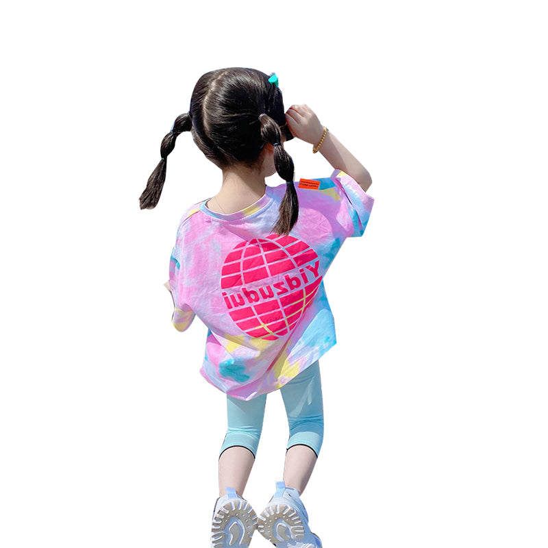 2 Pieces Set Baby Kid Girls Tie Dye T-Shirts And Solid Color Pants Leggings Wholesale 220524141