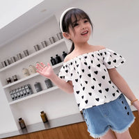 Load image into Gallery viewer, 3 Pieces Set Kid Girls Bow Headwear Love heart Blouses And Solid Color Shorts Wholesale 220524142
