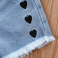 Load image into Gallery viewer, 3 Pieces Set Kid Girls Bow Headwear Love heart Blouses And Solid Color Shorts Wholesale 220524142
