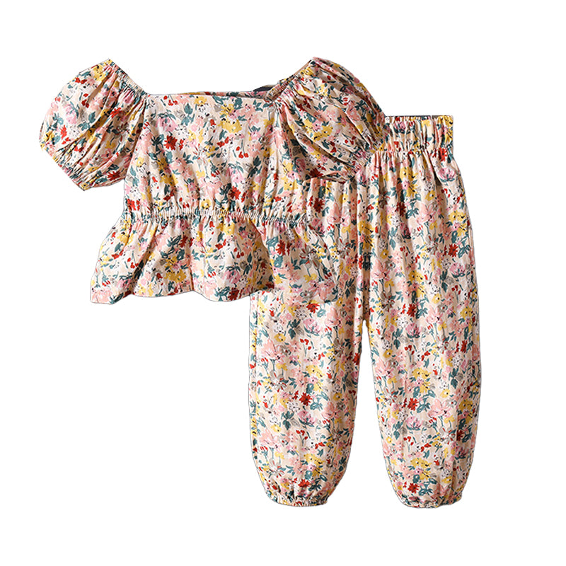 2 Pieces Set Baby Kid Girls Flower Blouses And Pants Wholesale 220524144