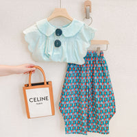 Load image into Gallery viewer, 2 Pieces Set Kid Girls Cartoon Print Pants And Solid Color Tops Wholesale 220524169

