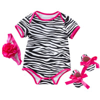 Load image into Gallery viewer, 3 Pieces Set Baby Girls Flower Leopard Star Zebra Print Rompers And Bow Shoes And Headwear Wholesale 22052417
