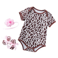 Load image into Gallery viewer, 3 Pieces Set Baby Girls Flower Leopard Star Zebra Print Rompers And Bow Shoes And Headwear Wholesale 22052417
