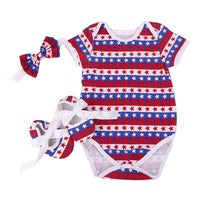Load image into Gallery viewer, 3 Pieces Set Baby Girls Flower Leopard Star Zebra Print Rompers And Bow Shoes And Headwear Wholesale 22052417

