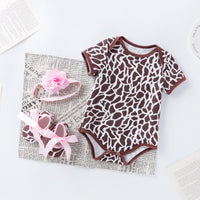 Load image into Gallery viewer, 3 Pieces Set Baby Girls Flower Leopard Star Zebra Print Rompers And Bow Shoes And Headwear Wholesale 22052417
