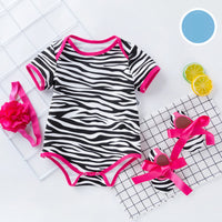 Load image into Gallery viewer, 3 Pieces Set Baby Girls Flower Leopard Star Zebra Print Rompers And Bow Shoes And Headwear Wholesale 22052417

