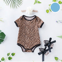 Load image into Gallery viewer, 3 Pieces Set Baby Girls Flower Leopard Star Zebra Print Rompers And Bow Shoes And Headwear Wholesale 22052417
