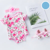 Load image into Gallery viewer, 3 Pieces Set Baby Girls Flower Leopard Star Zebra Print Rompers And Bow Shoes And Headwear Wholesale 22052417
