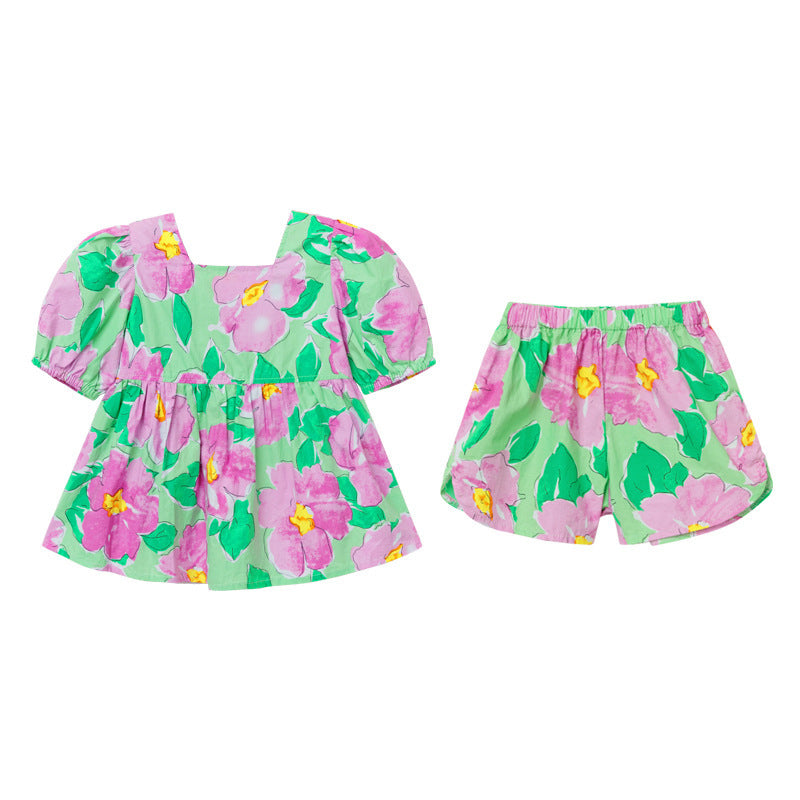 2 Pieces Set Baby Kid Girls Flower T-Shirts And Shorts Wholesale 220524180