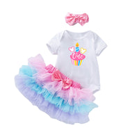 Load image into Gallery viewer, 3 Pieces Set Baby Girls Dressy Bow Headwear Print T-Shirts And Color-blocking Skirts Wholesale 220524185
