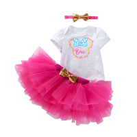 Load image into Gallery viewer, 3 Pieces Set Baby Girls Dressy Bow Headwear Print T-Shirts And Color-blocking Skirts Wholesale 220524185

