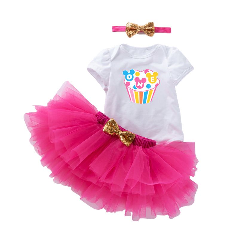 3 Pieces Set Baby Girls Dressy Bow Headwear Print T-Shirts And Color-blocking Skirts Wholesale 220524185