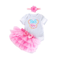 Load image into Gallery viewer, 3 Pieces Set Baby Girls Dressy Bow Headwear Print T-Shirts And Color-blocking Skirts Wholesale 220524185
