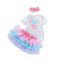 Load image into Gallery viewer, 3 Pieces Set Baby Girls Dressy Bow Headwear Print T-Shirts And Color-blocking Skirts Wholesale 220524185
