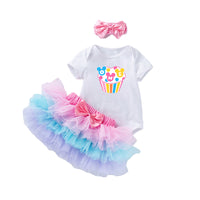 Load image into Gallery viewer, 3 Pieces Set Baby Girls Dressy Bow Headwear Print T-Shirts And Color-blocking Skirts Wholesale 220524185

