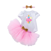 Load image into Gallery viewer, 3 Pieces Set Baby Girls Dressy Bow Headwear Print T-Shirts And Color-blocking Skirts Wholesale 220524185
