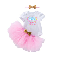Load image into Gallery viewer, 3 Pieces Set Baby Girls Dressy Bow Headwear Print T-Shirts And Color-blocking Skirts Wholesale 220524185
