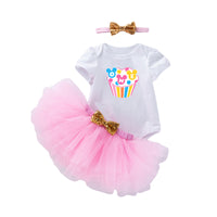 Load image into Gallery viewer, 3 Pieces Set Baby Girls Dressy Bow Headwear Print T-Shirts And Color-blocking Skirts Wholesale 220524185
