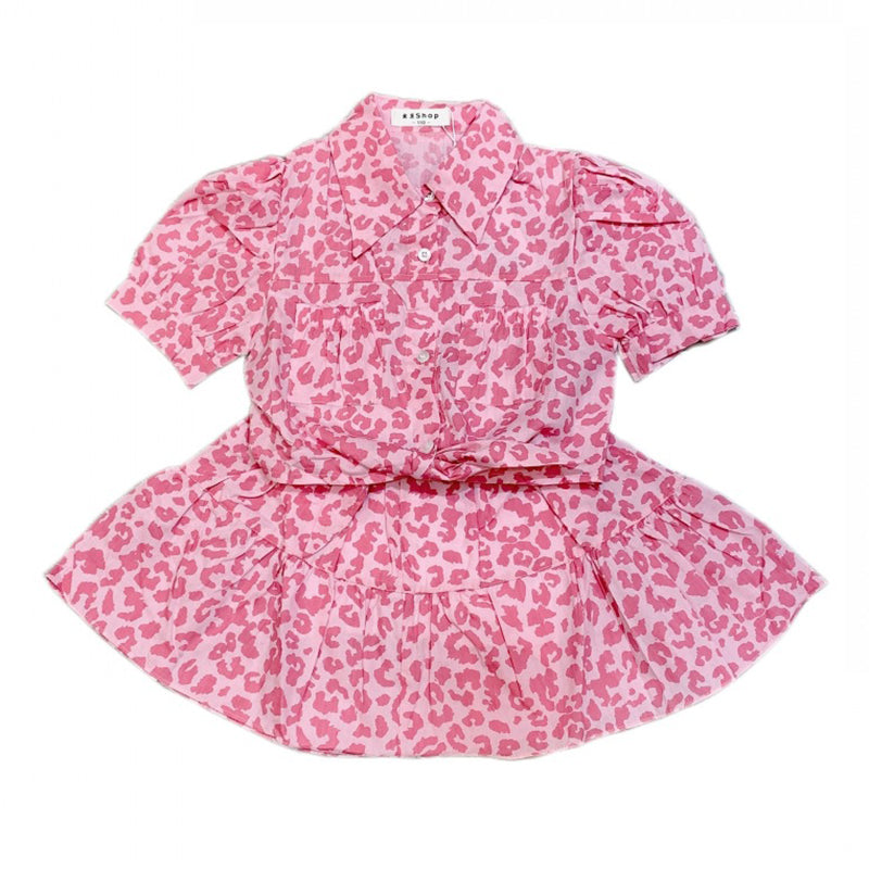 2 Pieces Set Baby Kid Girls Leopard Print Tops And Skirts Wholesale 220524190