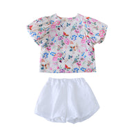 Load image into Gallery viewer, 2 Pieces Set Baby Kid Girls Flower Print Tops And Solid Color Shorts Wholesale 220524198
