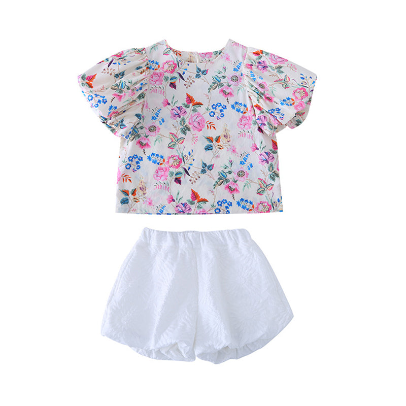 2 Pieces Set Baby Kid Girls Flower Print Tops And Solid Color Shorts Wholesale 220524198