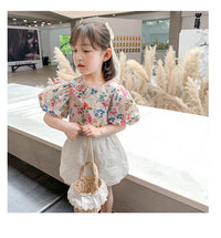 Load image into Gallery viewer, 2 Pieces Set Baby Kid Girls Flower Print Tops And Solid Color Shorts Wholesale 220524198
