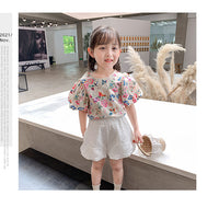 Load image into Gallery viewer, 2 Pieces Set Baby Kid Girls Flower Print Tops And Solid Color Shorts Wholesale 220524198

