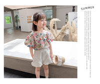 Load image into Gallery viewer, 2 Pieces Set Baby Kid Girls Flower Print Tops And Solid Color Shorts Wholesale 220524198
